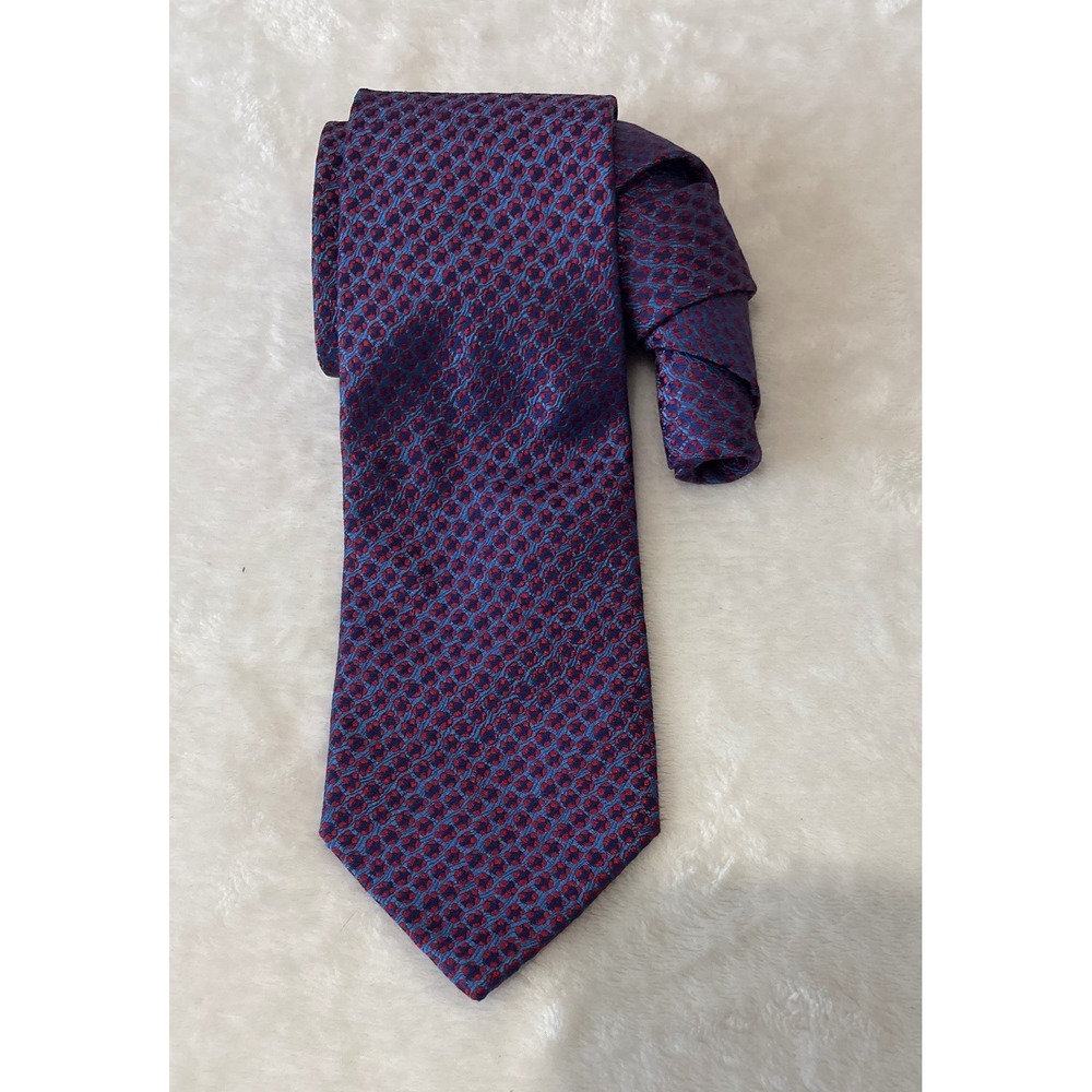 Charvet Place Vendome Mens Silk Tie Blue Red Geometric Micro Pattern Made France